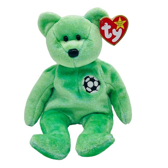 Ty Beanie Babies Baby 1998 KICKS the Soccer Bear Push Stuffed Animal RETIRED - Picture 1 of 10